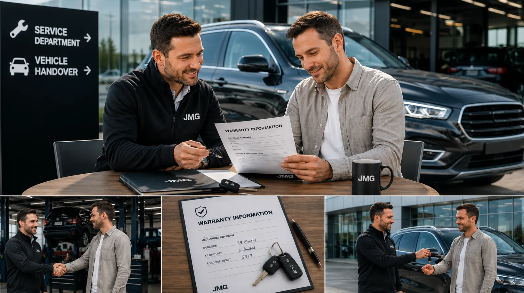 Customer asking used car warranty questions at JMG Used Cars