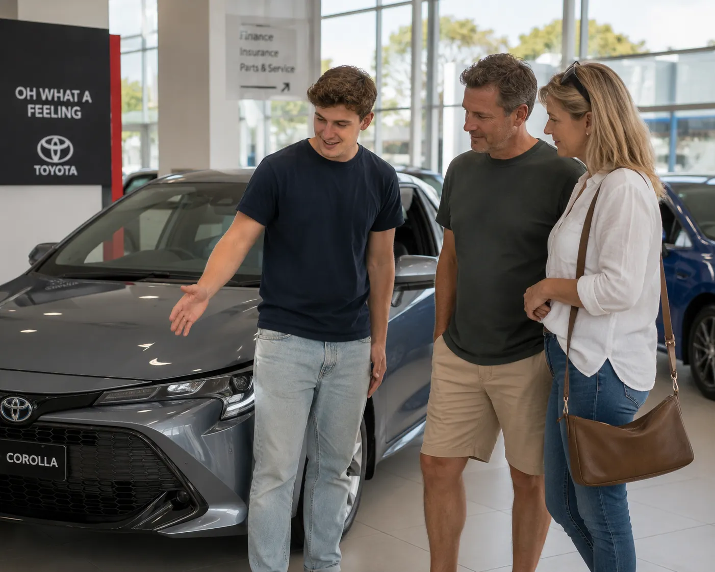 First-time buyer inspecting an affordable used car at JMG Used Cars