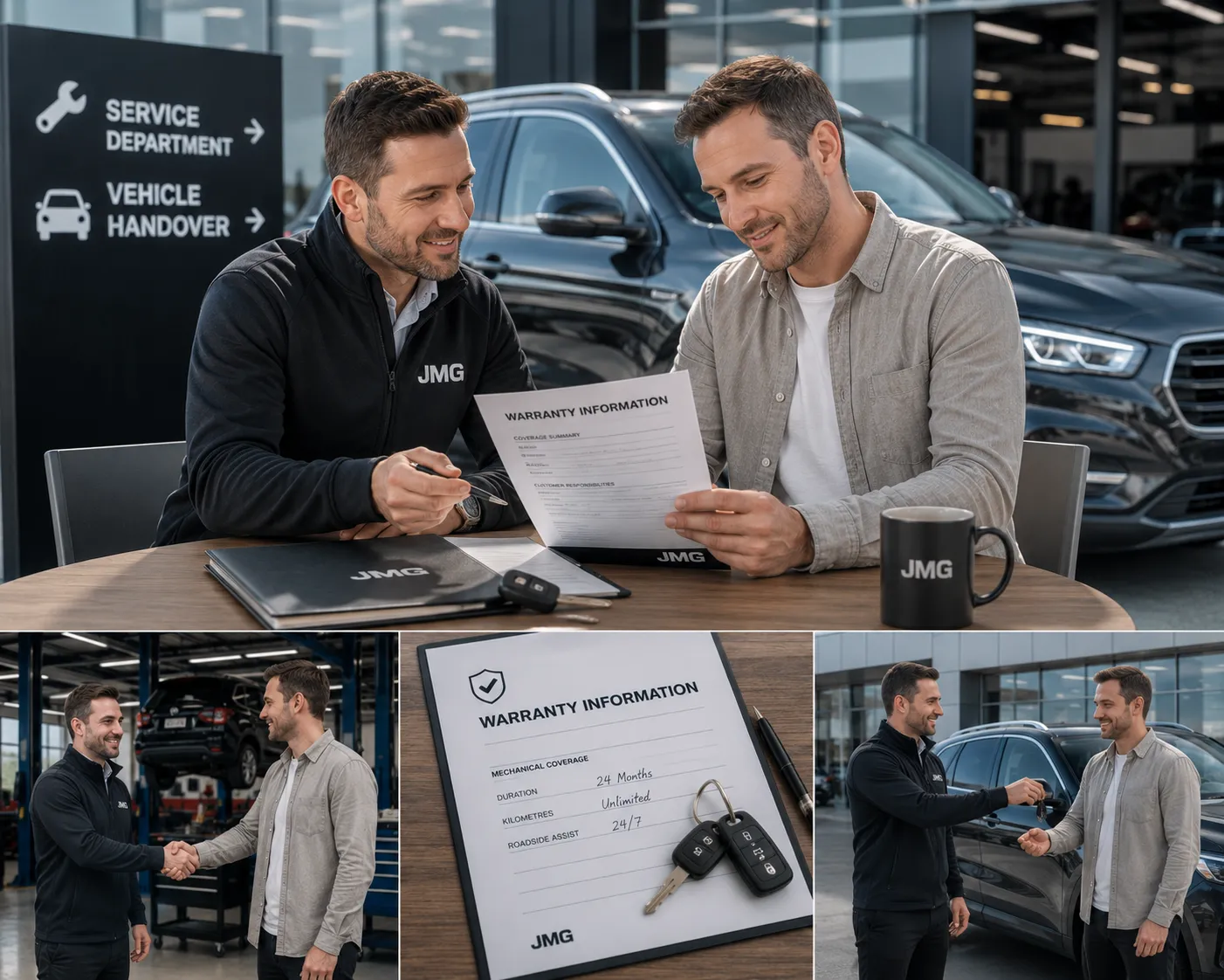 Customer asking used car warranty questions at JMG Used Cars